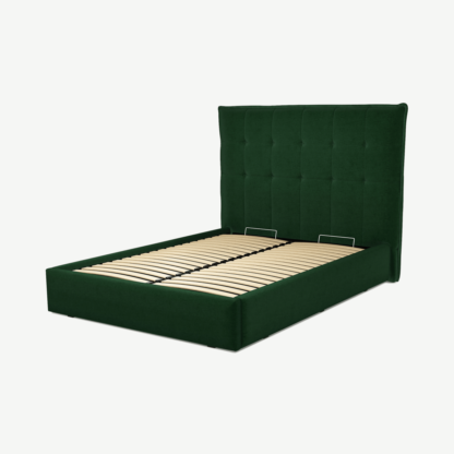 An Image of Lamas Double Ottoman Storage Bed, Bottle Green Velvet