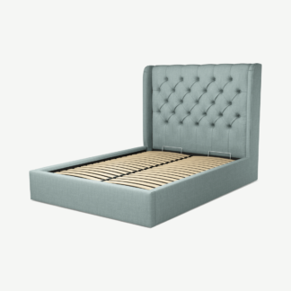 An Image of Romare Double Ottoman Storage Bed, Sea Green Cotton