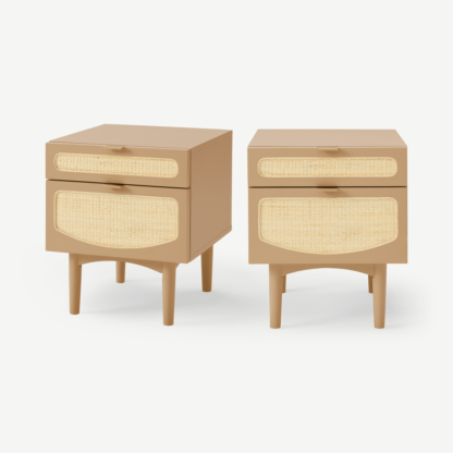 An Image of Emmi Set of 2 Bedside Tables, Light Caramel & Rattan