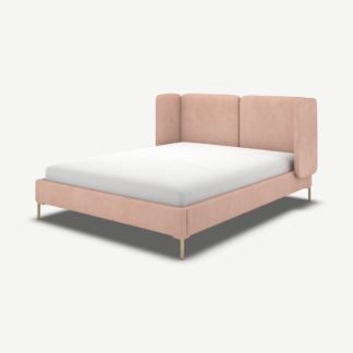 An Image of Ricola King Size Bed, Heather Pink Velvet with Brass Legs