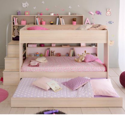An Image of Bibop Acacia Wooden Bunk Bed with Underbed Trundle Frame - EU Single