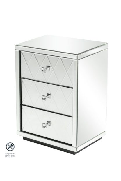 An Image of KNIGHTSBRIDGE Mirrored Bedside Table with 3 Drawers