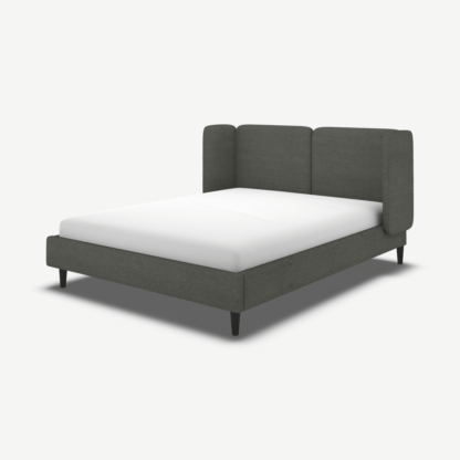 An Image of Ricola Super King Size Bed, Granite Grey Boucle with Black Stain Oak Legs