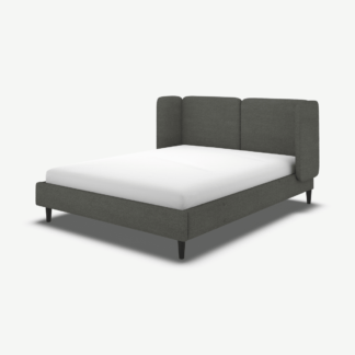 An Image of Ricola Double Bed, Granite Grey Boucle with Black Stain Oak Legs