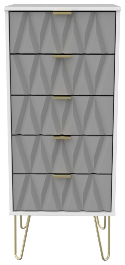 An Image of Shimmer 5 Drawer Tallboy - Grey & White