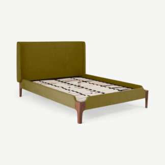An Image of Roscoe Double Bed, Olive Green & Dark Stain Oak Legs
