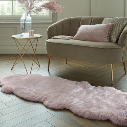 An Image of Copenhagen Double Pelt Faux Fur Rug Copenhagen Blush Pink