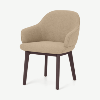 An Image of Erdee Carver Dining Chair, Soft Beige Weave with Dark Stain Legs