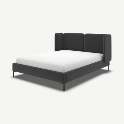 An Image of Ricola Double Bed, Ashen Grey Cotton Velvet with Black Legs