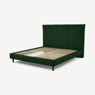 An Image of Lamas Super King Size Bed, Bottle Green Velvet with Black Stain Oak Legs