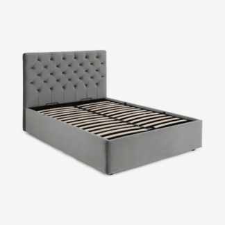An Image of Skye King Size Bed with Ottoman Storage, Light Grey Velvet