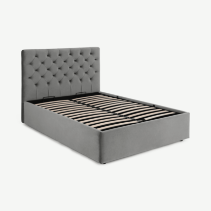 An Image of Skye Double Bed with Ottoman Storage, Light Grey Velvet