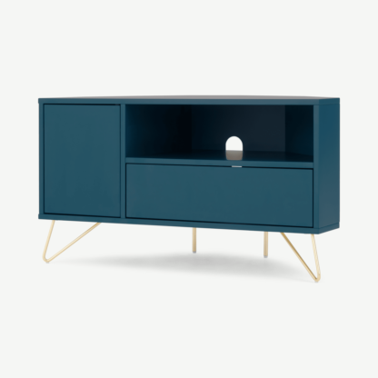 An Image of Elona Corner Media Unit, Teal and Brass