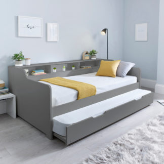 An Image of Tyler Grey Wooden Day Bed with Guest Bed Trundle Frame Only - 3ft Single