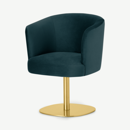 An Image of Revy Office Chair, Steel Blue Velvet with Brass Leg