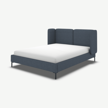 An Image of Ricola Super King Size Bed, Shetland Navy Wool with Black Legs