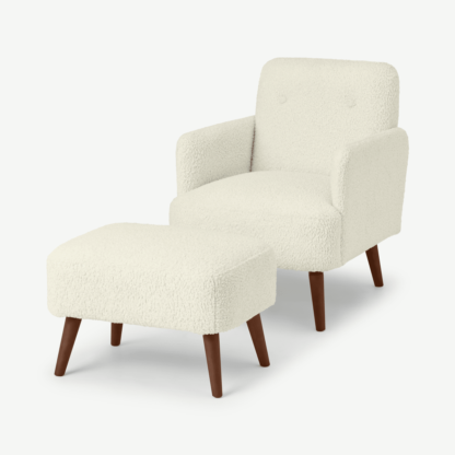 An Image of Elvi Accent Armchair and Footstool, Faux Sheepskin