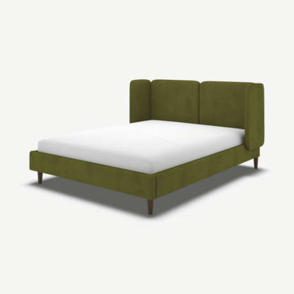 0e2a31276bbc7cc2c5cc396755c144f7fc8fd25fa0c4cbfd6bc797f9527cd179-2.png An Image of Ricola Super King Size Bed, Nocellara Green Velvet with Walnut Stain Oak Legs