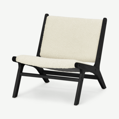 An Image of Rami Accent Armchair, Faux Sheepskin & Matte Black