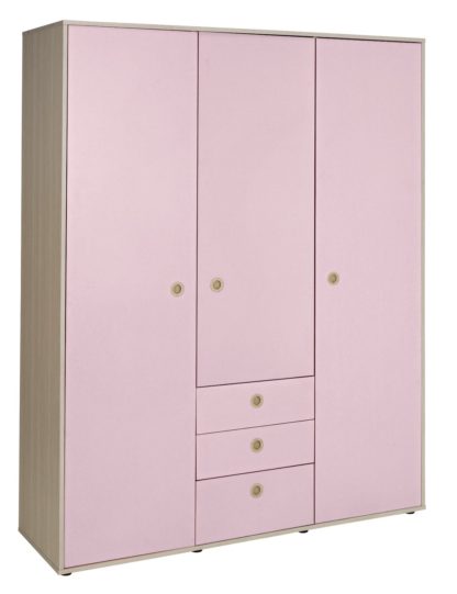 An Image of Argos Home Camden 3 Door 3 Drawer Wardrobe - Pink & Acacia