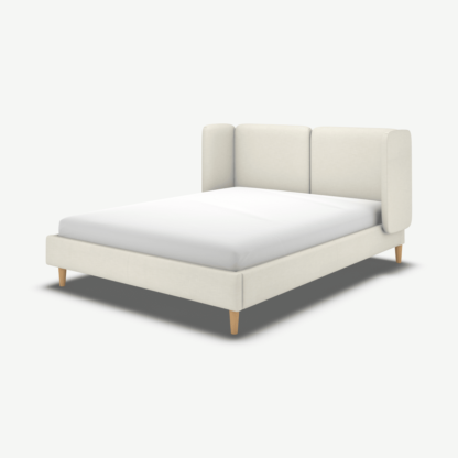 An Image of Ricola Double Bed, Putty Cotton with Oak Legs