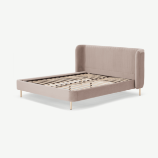 An Image of Ilana Double Bed, Pearl Pink Velvet