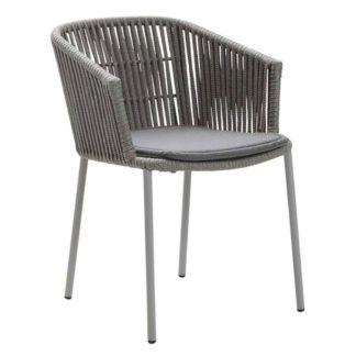 An Image of Cane-line Moments Set of 2 Stackable Chairs with Seat Cushions, Grey, Natté