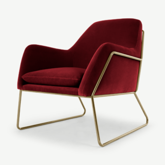 An Image of Frame Armchair, Claret Cotton Velvet with Bright Gold Frame