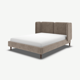 An Image of Ricola King Size Bed, Mole Grey Velvet with Walnut Stain Oak Legs