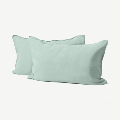 An Image of Brisa 100% Linen Pair of Pillowcases, Soft Green