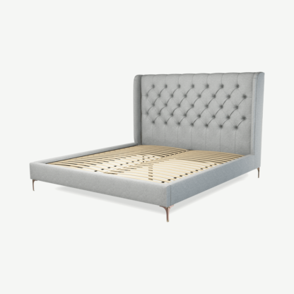 An Image of Romare Super King Size Bed, Wolf Grey Wool with Copper Legs