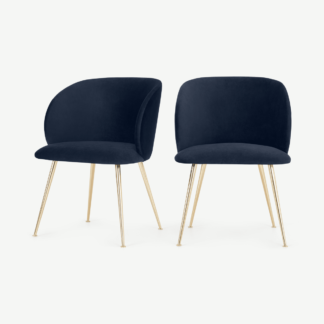 An Image of Set of 2 Adeline Carver Dining Chairs, Royal Blue Velvet and Brass