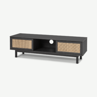 An Image of Pavia Wide TV Stand, Natural Rattan & Black Wood Effect