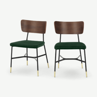 An Image of Set of 2 Amalyn Dining Chairs, Walnut and Pine Green Velvet