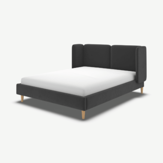 An Image of Ricola King Size Bed, Ashen Grey Cotton Velvet with Oak Legs