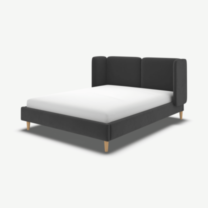 An Image of Ricola Super King Size Bed, Ashen Grey Cotton Velvet with Oak Legs