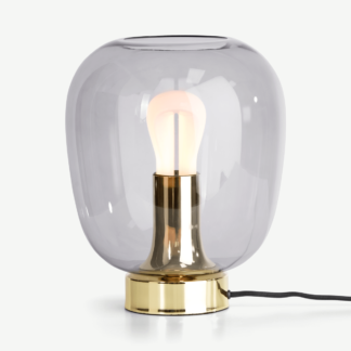 An Image of Temple Table Lamp and 002 Plumen LED Bulb, Brass