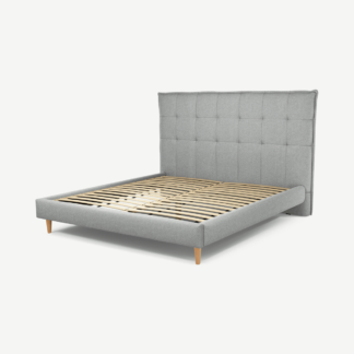 An Image of Lamas Super King Size Bed, Wolf Grey Wool with Oak Legs