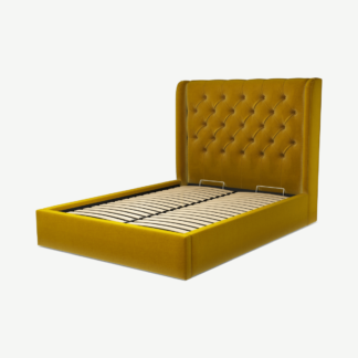 An Image of Romare Double Ottoman Storage Bed, Saffron Yellow Velvet