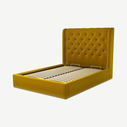 An Image of Romare Double Ottoman Storage Bed, Saffron Yellow Velvet