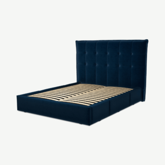 An Image of Lamas King Size Bed with Storage Drawers, Regal Blue Velvet