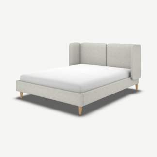 An Image of Ricola Super King Size Bed, Ghost Grey Cotton with Oak Legs
