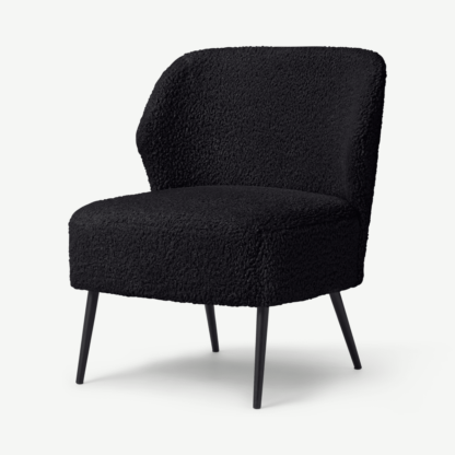 An Image of Topeka Accent Armchair, Black Faux Sheepskin
