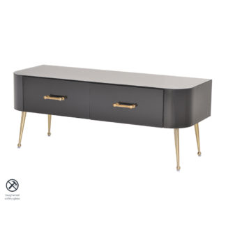 An Image of Mason Black Glass Media Unit – Brushed Gold Legs