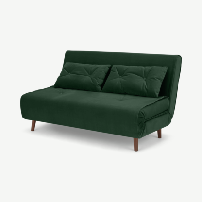 An Image of Haru Large Double Sofa Bed, Pine Green Velvet
