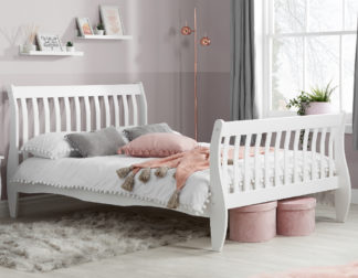 An Image of Belford White Wooden Sleigh Bed Frame - 4ft Small Double
