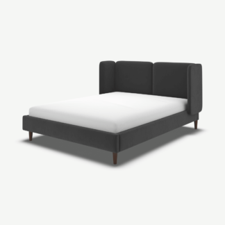 An Image of Ricola Super King Size Bed, Ashen Grey Cotton Velvet with Walnut Stain Oak Legs