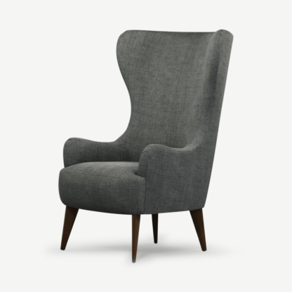 An Image of Bodil Accent Armchair, Steel Grey Velvet with Dark Wood Leg