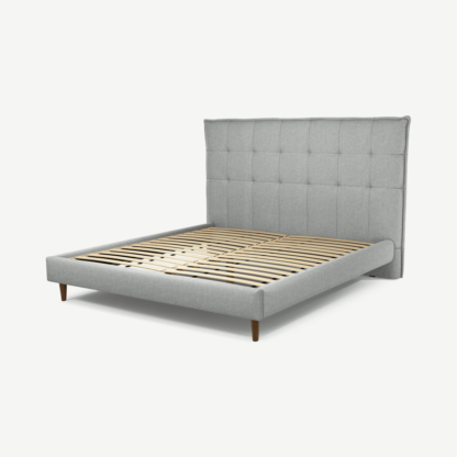 An Image of Lamas Super King Size Bed, Wolf Grey Wool with Walnut Stain Oak Legs