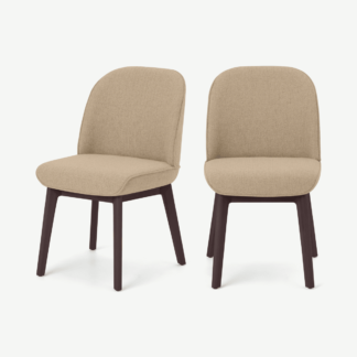 An Image of Erdee Set of 2 Dining Chairs, Soft Beige Weave with Dark Stain Legs